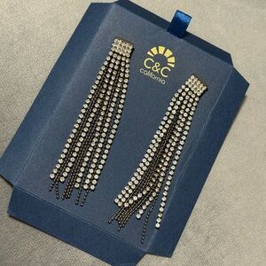 C&C California Sparkling Silver and Black Fringe Earrings